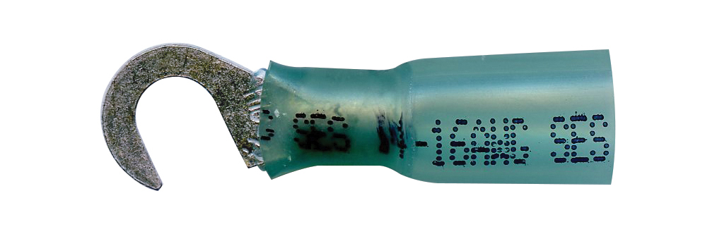 <ul><li>MasterLink&reg; Seal Crimp hook terminals offer a premium "crimp and seal" solution featuring a brazed seam barrel that allows for a secure, all-around crimp without the risk of the seam opening. Designed with translucent, adhesive-lined polyolefin tubing, these terminals shrink to create a permanent, moisture-proof environmental seal that conforms to MIL-I-23053/4 standards. Color-coded and imprinted with the wire gauge for easy identification, they are UL Listed and rated for 600V at temperatures up to 221°F (105°C). These terminals provide maximum durability and electrical integrity, making them ideal for high-quality automotive and industrial wiring repairs.</li></ul>|